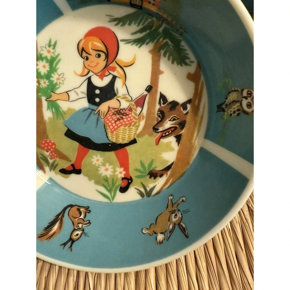 Vintage Ornamin Little Red Riding Hood Bowl & Cup Set Germany Melamine Nursery
